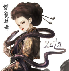 Rule 34 | agasang, black dress, black hair, dress, gache, hanbok, korean clothes, korean text, snake, solo, wig