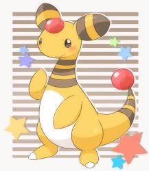 Rule 34 | ampharos, black eyes, blush, border, closed mouth, commentary request, creatures (company), full body, game freak, gen 2 pokemon, hand up, highres, nintendo, no humans, outline, pokemon, pokemon (creature), smile, solo, standing, star (symbol), umihitsuzi, white border