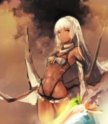 Rule 34 | altera (fate), bare shoulders, breasts, dark-skinned female, dark skin, fate/grand order, fate (series), highres, holding, holding sword, holding weapon, hometa, looking at viewer, photon ray (fate), red eyes, revealing clothes, small breasts, solo, sword, veil, weapon, white hair