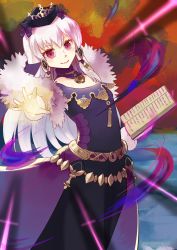 Rule 34 | 1girl, aura (a440), black hat, book, closed mouth, dress, fire emblem, fire emblem: three houses, fire emblem heroes, fur trim, gloves, hair ornament, hat, highres, holding, holding book, long hair, lysithea von ordelia, nintendo, open book, smile, solo, white gloves, white hair