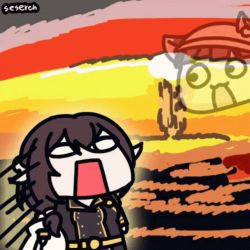 Rule 34 | afterimage, animated, animated gif, azur lane, explosion, lowres, mikasa (azur lane), multiple girls, mutsuki (azur lane), mutsuki face (azur lane), nuclear explosion, open mouth, seseren