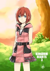 Rule 34 | 1girl, belt, blue eyes, breasts, closed mouth, dress, highres, hood, jewelry, kairi (kingdom hearts), kingdom hearts, kingdom hearts iii, looking at viewer, necklace, red hair, short hair, sleeveless, smile, solo
