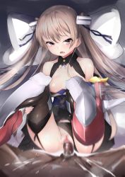 Rule 34 | 1boy, 1girl, absurdres, black panties, breasts, brown eyes, brown hair, censored, commentary request, cum, cum in pussy, dark-skinned male, dark skin, garter belt, hair ornament, highres, johnston (kancolle), kantai collection, legs up, looking at viewer, mosaic censoring, motion blur, open mouth, cum overflow, panties, penis, pillow, sex, small breasts, solo focus, star (symbol), thighhighs, twintails, two side up, underwear, vaginal, zetsuriinu (kairyougata)