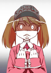 Rule 34 | 10s, 1girl, breast conscious, brown hair, disgust, flat chest, flat chest grab, grabbing, hat, kantai collection, kore, kore (korewa13th), long hair, ryuujou (kancolle), shaded face, solo, twintails, visor cap