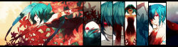 Rule 34 | alternate costume, hatsune miku, highres, long image, red eyes, roku roku (greentea66), twintails, vocaloid, wide image