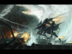 Rule 34 | armored core, fire, firing, from software, gun, letterboxed, mecha, mozuo, robot, rocket, water, weapon