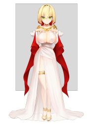 Rule 34 | 1girl, absurdres, ahoge, bare shoulders, blonde hair, blush, breasts, cleavage, fate/grand order, fate (series), full body, green eyes, highres, kunabishi, large breasts, long hair, looking at viewer, nero claudius (fate), nero claudius (fate) (all), nero claudius (formal dress) (fate), solo