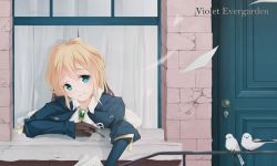 Rule 34 | 10s, 1girl, :|, an-telin, bad id, bad pixiv id, blonde hair, blue eyes, closed mouth, gloves, highres, long hair, looking at viewer, solo, violet evergarden, violet evergarden (series), window