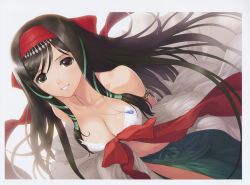 Rule 34 | 10s, 1girl, absurdres, arms behind back, black hair, breasts, brown eyes, cleavage, from above, hair ribbon, highres, jewelry, kaguya (shining hearts), large breasts, long hair, necklace, ribbon, shining (series), shining hearts, shining world, solo, tony taka