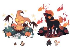 Rule 34 | bush, charamells, coalossal, creature, creatures (company), fiery tail, fire, fish, flower, full body, fusion, game freak, gen 1 pokemon, gen 6 pokemon, gen 7 pokemon, gen 8 pokemon, grass, horse, looking at viewer, mimikyu, multiple fusions, nintendo, no humans, pokemon, pokemon (creature), ponyta, pumpkaboo, pumpkin, rose, simple background, standing, tail, white background
