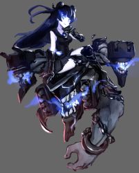 Rule 34 | 10s, 1girl, abyssal ship, bad id, bad pixiv id, black hair, blue eyes, breasts, chain, colored skin, dark persona, double bun, gauntlets, gloves, glowing, glowing eyes, grey background, kantai collection, crossed legs, light cruiser oni, long hair, looking at viewer, machinery, medium breasts, miniskirt, open mouth, pale skin, pleated skirt, school uniform, serafuku, simple background, sitting, skirt, sleeveless, smile, solo, teeth, torpedo, weasel (close-to-the-edge), white skin