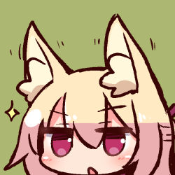 Rule 34 | 1girl, animal ear fluff, animal ears, blonde hair, blush, fox ears, green background, hair between eyes, head, kemomimi-chan (naga u), looking at viewer, naga u, original, parted lips, red eyes, simple background, solo, sparkle, v-shaped eyebrows