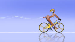 Rule 34 | 1girl, ass, bicycle, black gloves, blue background, breasts, erection, futanari, gloves, helmet, highres, medium breasts, nipples, nude, original, penis, riding, solo, tailbox, testicles, white hair