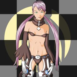 Rule 34 | 00s, cynthia lane, detached sleeves, flat chest, gloves, green eyes, long hair, midriff, nike (0306), overman king gainer, pink hair, solo, twintails