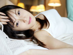 Rule 34 | 1girl, asian, bed, highres, looking at viewer, nagasawa nao, pajama bottoms, photo (medium), tank top