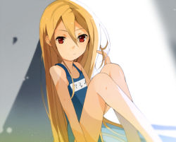 Rule 34 | 1boy, afuro terumi, blonde hair, child, hinata123, hinata (hinata123), inazuma eleven, inazuma eleven (series), long hair, male focus, one-piece swimsuit, red eyes, school swimsuit, solo, swimsuit, trap