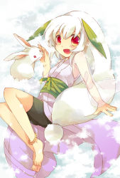 Rule 34 | 1girl, anklet, bad id, bad pixiv id, barefoot, bike shorts, rabbit, cape, feet, jewelry, long hair, lying, open mouth, original, parody, red eyes, see-through, smile, snow, snow rabbit, solo, tachitsu teto, very long hair, white hair
