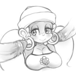 Rule 34 | 1girl, aged up, beanie, breasts, cleavage, disembodied penis, donkey kong (series), donkey kong country, earrings, foreskin, furry, furry female, greyscale, hat, hoop earrings, jewelry, large breasts, long hair, mato spectoru, monochrome, multiple penises, nintendo, penis, phimosis, solo, spaghetti strap, tiny kong, twintails, uncensored