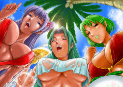 Rule 34 | 4girls, alcohol, bad id, bad pixiv id, beer, breasts, eating, fangs, from below, hayachine, huge breasts, kazami yuuka, large breasts, mima (touhou), mouth hold, multiple girls, mystic square, shameimaru aya, shinki (touhou), shirt, slingshot swimsuit, sweat, swimsuit, touhou, touhou (pc-98), underboob, unzan, wet, wet clothes, wet shirt, when you see it