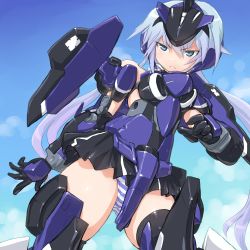 Rule 34 | &gt;:(, 10s, 1girl, annoyed, bad id, bad pixiv id, bare shoulders, black gloves, blue eyes, blue hair, blue sky, blush, day, dd (ijigendd), dutch angle, elbow gloves, frame arms girl, frown, gloves, gluteal fold, headgear, long hair, looking at viewer, mecha musume, panties, shiny clothes, shiny skin, skirt, sky, solo, striped clothes, striped panties, stylet, thighhighs, twintails, underwear, v-shaped eyebrows, very long hair