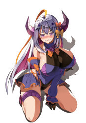Rule 34 | 1girl, absurdres, ahoge, bare shoulders, blush, breasts, detached sleeves, gloves, goltarion xiii, hair ribbon, highres, horns, large breasts, last origin, long hair, personification, purple eyes, purple hair, ribbon, solo, star (symbol), thigh strap, very long hair, yume no hana (sbac0019)