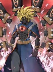 Rule 34 | 1boy, belt, blonde hair, chain, coat, cuffs, guilty gear, judgment (guilty gear), kagitsume, long coat, male focus, red eyes, solo, spiked hair