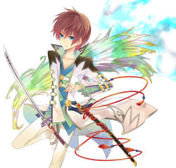 Rule 34 | 1boy, asbel lhant, bad id, bad pixiv id, blue eyes, brown hair, male focus, nagarete toira, solo, sword, tales of (series), tales of graces, weapon