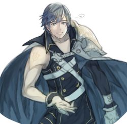 Rule 34 | 1boy, armor, blue eyes, blue hair, cape, chrom (fire emblem), fire emblem, fire emblem awakening, gloves, krazehkai, looking at viewer, male focus, nintendo, offering hand, pauldrons, shoulder armor, simple background, smile, solo, white background