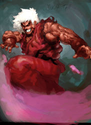 Rule 34 | absurdres, afro, attack, capcom, evil, highres, ken masters, muscular, red eyes, smile, street fighter, svc chaos, violent ken, white hair