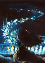 Rule 34 | 1girl, blue theme, chrno crusade, cityscape, from above, from behind, habit, night, nun, nyoroge, rosette christopher, scenery, solo