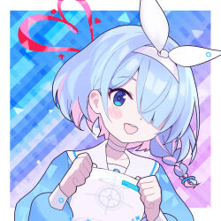 Rule 34 | 1girl, absurdres, ancortsu, arona (blue archive), blue archive, blue eyes, blue hair, blush, braid, choker, colored inner hair, commentary, english commentary, hair over one eye, halo, heart, heart halo, highres, long sleeves, looking at viewer, multicolored hair, open mouth, pink hair, puffy long sleeves, puffy sleeves, red halo, sailor collar, short hair, single braid, smile, solo, upper body, white choker, white sailor collar