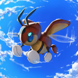 Rule 34 | blue eyes, blue sky, cloud, cloudy sky, commentary, creature, creatures (company), day, english commentary, flying, full body, game freak, gen 2 pokemon, ledian, nintendo, no humans, pinkgermy, pokemon, pokemon (creature), sky, solo