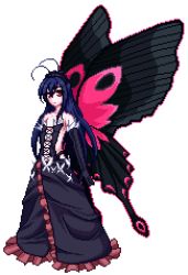 Rule 34 | 10s, accel world, antenna hair, bare shoulders, black hair, brown eyes, bug, butterfly, butterfly wings, elbow gloves, gloves, headband, insect, insect wings, kuroyukihime, long hair, lowres, mukisitu, pixel art, solo, wings