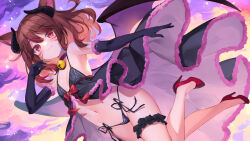 Rule 34 | 1girl, animal ears, armpits, bare shoulders, bell, black choker, black dress, black gloves, black panties, bow, breasts, bridal garter, brown hair, bucchake (asami), cat ears, center opening, choker, closed mouth, commission, demon girl, demon horns, demon wings, dress, elbow gloves, facial mark, fang, final fantasy, final fantasy xiv, fur trim, gloves, hand up, high heels, horns, jingle bell, leg up, long hair, looking at viewer, miqo&#039;te, multicolored hair, navel, no bra, panties, red bow, red eyes, red footwear, revealing clothes, side-tie panties, skeb commission, sleeveless, sleeveless dress, small breasts, smile, solo, spaghetti strap, stomach, streaked hair, string panties, thighs, underwear, warrior of light (ff14), wings