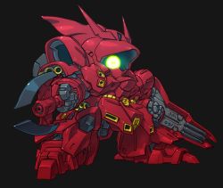 Rule 34 | black background, char&#039;s counterattack, chibi, commentary, green eyes, gundam, holding, holding weapon, looking down, mecha, no humans, one-eyed, robot, sazabi, solo, standing, susagane, weapon, zeon