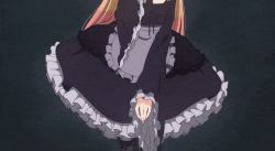 Rule 34 | 1girl, animated, animated gif, black dress, black thighhighs, blonde hair, blush, breasts, cleavage, clothes lift, cosplay, dress, dress lift, flower, flower on head, frilled dress, frills, funeral veil, gif artifacts, groin, jewelry, kitagawa marin, kuroe shizuku, large breasts, long hair, nail polish, navel, no panties, out-of-frame censoring, solo, sono bisque doll wa koi wo suru, stomach, thighhighs, veil, wide sleeves
