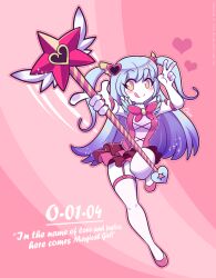 Rule 34 | 1girl, blue hair, blush, broken heart, dress, garter straps, hair ornament, heart, highres, lobotomy corporation, long hair, magical girl, pink dress, project moon, queen of hatred, re-sublimity-kun, tongue, tongue out, twintails