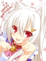 Rule 34 | 1girl, :p, ahoge, animal ears, apron, bell, bow, cat ears, collar, dated, hair ornament, hairclip, happy birthday, huge ahoge, lethe-shion, neck bell, original, paw pose, paw print, red eyes, solo, tongue, tongue out