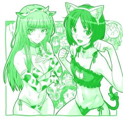 Rule 34 | 6+girls, :d, :o, ^ ^, amagami, animal ear hairband, animal ears, animal print, arm under breasts, bell, bikini, blunt bangs, blush, bob cut, bottle, bow, bra, breasts, cat cutout, cat ears, cat girl, cat lingerie, cat panties, cat print, cat tail, chibi, chibi inset, cleavage, closed eyes, clothing cutout, collarbone, commentary, cow ears, cow girl, cow print, cow print bikini, cow print gloves, cowbell, cowboy shot, drink, drunk, elbow gloves, embarrassed, fake animal ears, frilled bra, frills, glasses, gloves, green theme, groin, hairband, hand on own chest, hands up, hiba manaka, holding, holding bottle, holding drink, jingle bell, jitome, kamizaki risa, kenchi, kurosawa noriko, long hair, looking at viewer, meme attire, messy hair, midriff, monochrome, morishima haruka, multiple girls, nanasaki ai, navel, neck bell, opaque glasses, open mouth, outside border, panties, paw pose, print bikini, print gloves, print panties, sakurai rihoko, short hair, small breasts, smile, sweat, swimsuit, tail, tail bow, tail ornament, underwear, upturned eyes, v-shaped eyebrows, wavy hair, wavy mouth, yuzuki ruriko