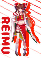 Rule 34 | 1girl, absurdres, afueeriru, alternate costume, armpits, ascot, asymmetrical clothes, bow, breasts, brown eyes, brown footwear, brown hair, crop top, detached sleeves, frilled bow, frills, gohei, hair bow, hair tubes, hakurei reimu, highres, japanese clothes, long hair, long legs, long skirt, mary janes, midriff, miko, miniskirt, navel, nontraditional miko, ofuda, panties, red bow, ribbon-trimmed sleeves, ribbon trim, shadow, shoes, sidelocks, skirt, skirt set, small breasts, socks, standing, string panties, thigh strap, touhou, underwear, very long hair, white socks, wide sleeves, yellow ascot