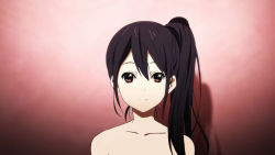 Rule 34 | 1girl, black hair, brown eyes, don&#039;t say &quot;lazy&quot;, female focus, gradient background, k-on!, listen!!, long hair, nakano azusa, nude, out-of-frame censoring, side ponytail, smile, solo, supremer