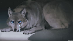 Rule 34 | 1girl, animal, barefoot, blue eyes, brown hair, closed eyes, commentary request, giant, holding, long sleeves, looking at viewer, monokubo, original, oversized animal, pajamas, pixiv id, short hair, standing, stuffed wolf, wolf