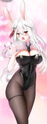Rule 34 | 1girl, breasts, hair ornament, highres, large breasts, leotard, long hair, lu xiaoyu, my harem grew so large i was forced to ascend, playboy bunny, rabbit ears, rabbit tail, red eyes, silver hair