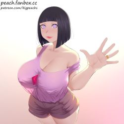 Rule 34 | 1girl, black hair, bob cut, boruto: naruto next generations, breasts, cleavage, condom, condom wrapper, female focus, huge breasts, hyuuga hinata, jewelry, large breasts, purple eyes, lipstick, looking at viewer, makeup, mature female, naruto, naruto (series), pupiless eyes, puri (wettypeach), purple eyes, ring, short hair, solo, tagme, thick thighs, thighs, wedding ring, white background