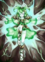 Rule 34 | 1girl, alternate costume, electricity, female focus, gender request, genderswap, green eyes, green hair, highres, league of legends, matching hair/eyes, nam (valckiry), no panties, personification, sandals, short hair, skirt, slippers, solo, xerath