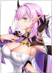 Rule 34 | 1girl, :d, absurdres, arm up, armpits, blue eyes, breasts, brown gloves, cleavage, elf, elysia (honkai impact), elysia (miss pink elf) (honkai impact), gloves, grin, hair ornament, highres, honkai (series), honkai impact 3rd, kei (soundcross), large breasts, long hair, open mouth, pink hair, pointy ears, shirt, simple background, single glove, smile, teeth, upper body, white background, white shirt