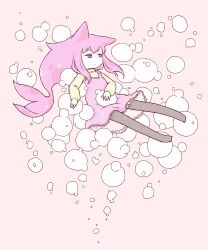 Rule 34 | 1girl, air bubble, animal ears, black pantyhose, bubble, closed mouth, diode (0 division), dress, full body, highres, long hair, long sleeves, looking afar, no shoes, original, pantyhose, pink background, pink dress, pink eyes, pink hair, shirt, sidelocks, solo, very long hair, yellow shirt