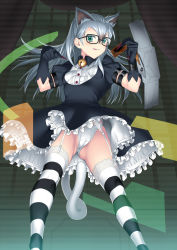 Rule 34 | :p, animal ears, artist request, blush, cameltoe, cathy (yu-gi-oh!), dress, glasses, gothic lolita, highres, lolita fashion, panties, smile, striped legwear, suzume inui, tail, thighhighs, tongue, tongue out, underwear, yu-gi-oh!, yuu-gi-ou, yuu-gi-ou zexal