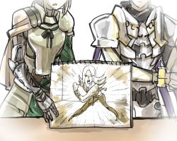 Rule 34 | 10s, 2boys, armor, bedivere (fate), blonde hair, fate/grand order, fate/stay night, fate (series), head out of frame, hellshake yano, lancelot (fate/grand order), look-alike, male focus, multiple boys, parody, poptepipic, simple background, sketchbook, tristan (fate), white background