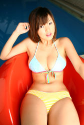Rule 34 | bikini, highres, matsumoto sayuki, photo (medium), pool, striped, swimsuit